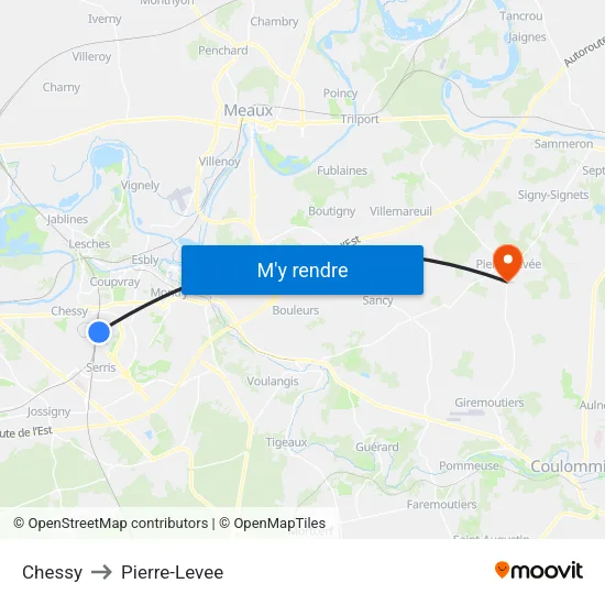 Chessy to Pierre-Levee map