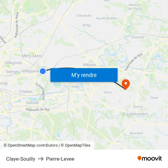 Claye-Souilly to Pierre-Levee map