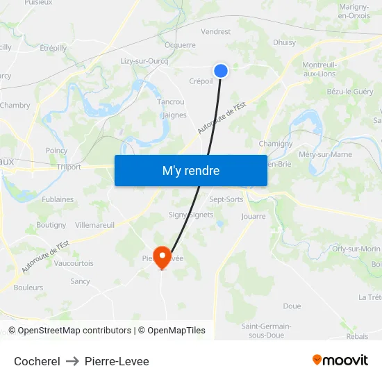 Cocherel to Pierre-Levee map
