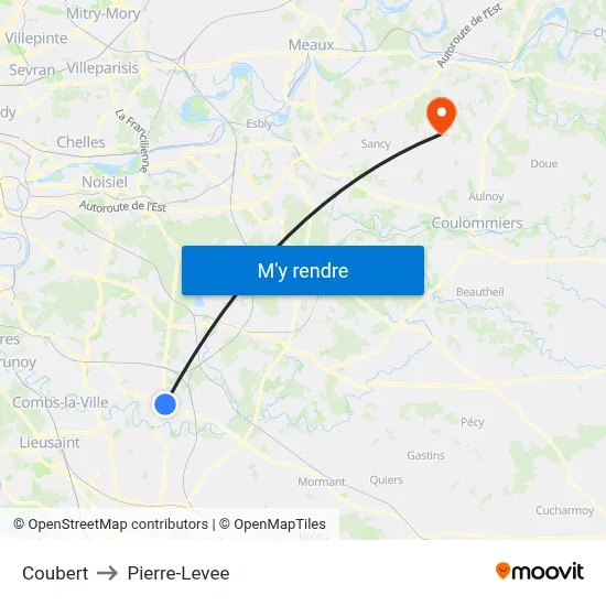 Coubert to Pierre-Levee map