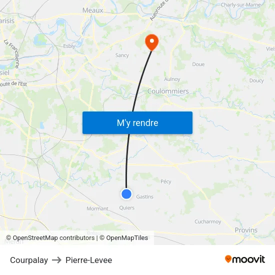 Courpalay to Pierre-Levee map