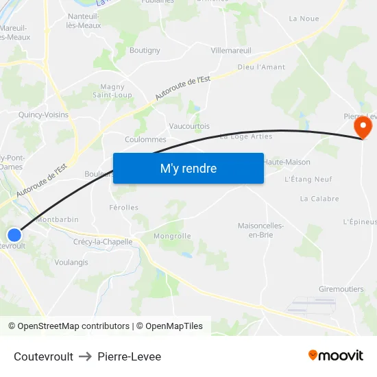 Coutevroult to Pierre-Levee map