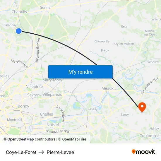 Coye-La-Foret to Pierre-Levee map