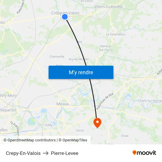 Crepy-En-Valois to Pierre-Levee map
