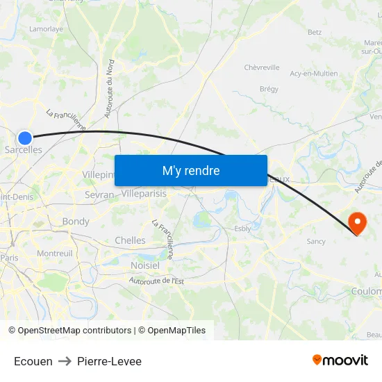 Ecouen to Pierre-Levee map
