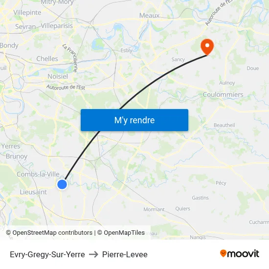 Evry-Gregy-Sur-Yerre to Pierre-Levee map