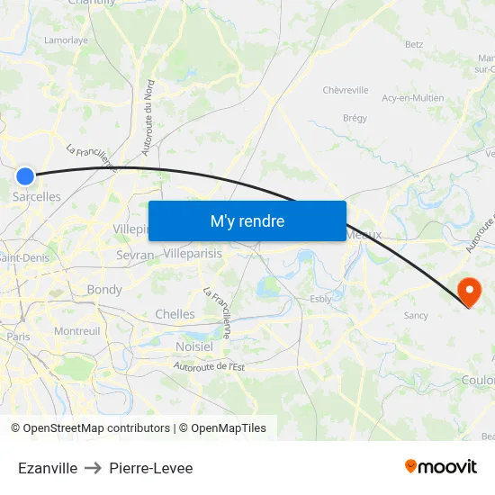 Ezanville to Pierre-Levee map