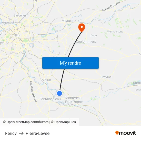 Fericy to Pierre-Levee map