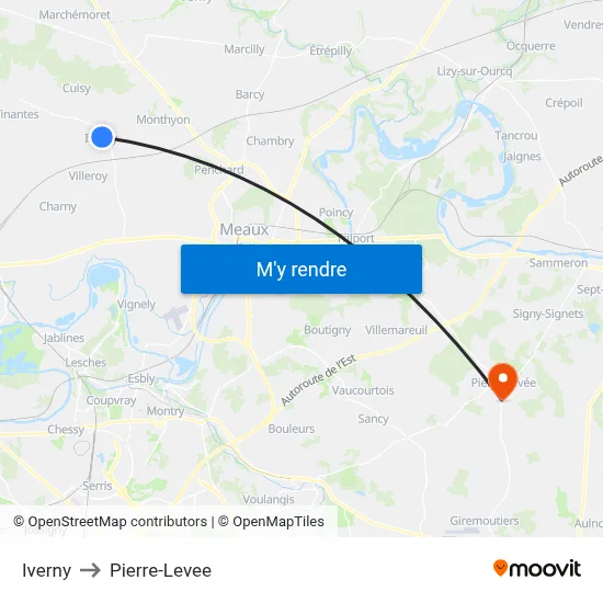 Iverny to Pierre-Levee map
