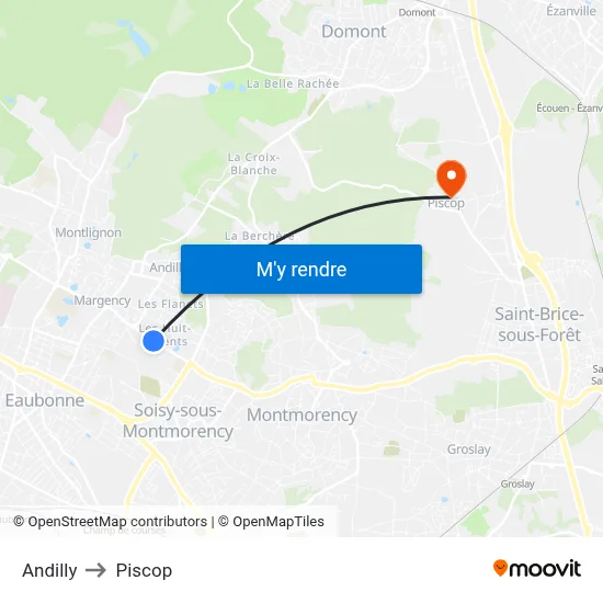 Andilly to Piscop map