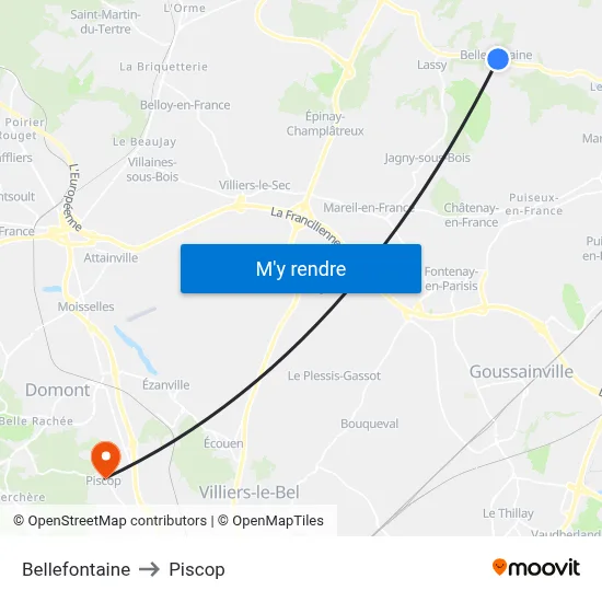 Bellefontaine to Piscop map
