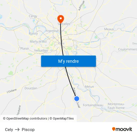 Cely to Piscop map
