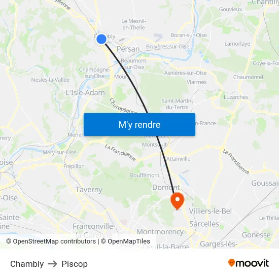 Chambly to Piscop map