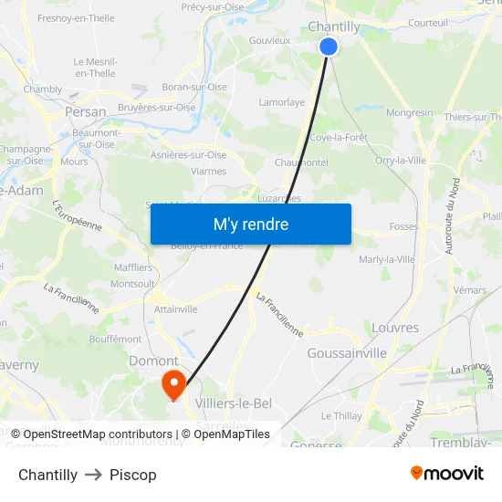 Chantilly to Piscop map