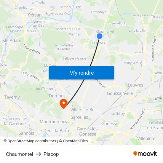 Chaumontel to Piscop map