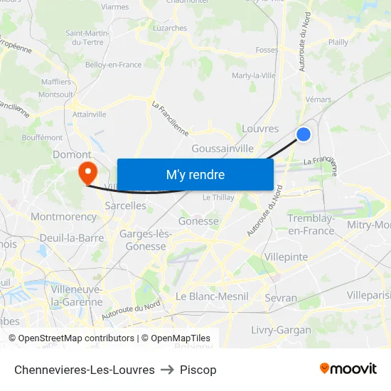 Chennevieres-Les-Louvres to Piscop map