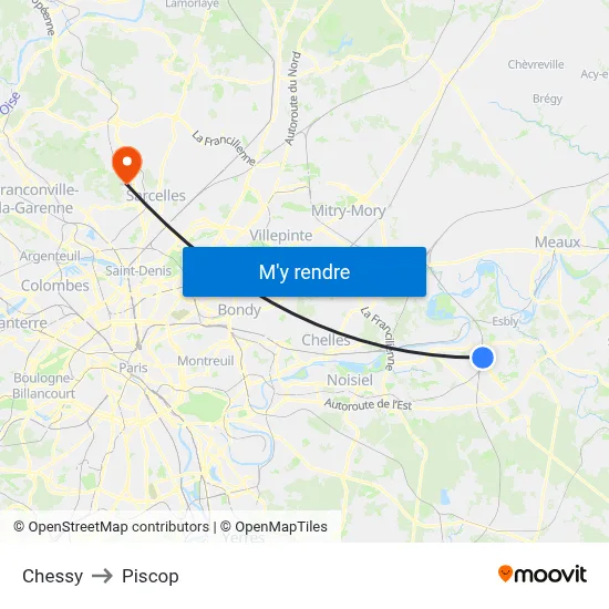 Chessy to Piscop map