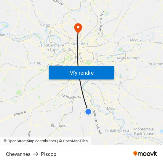 Chevannes to Piscop map