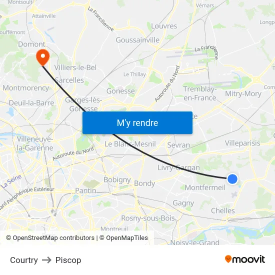 Courtry to Piscop map