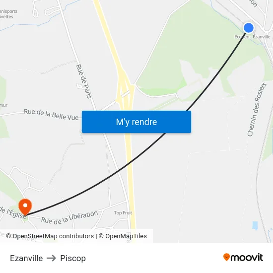 Ezanville to Piscop map