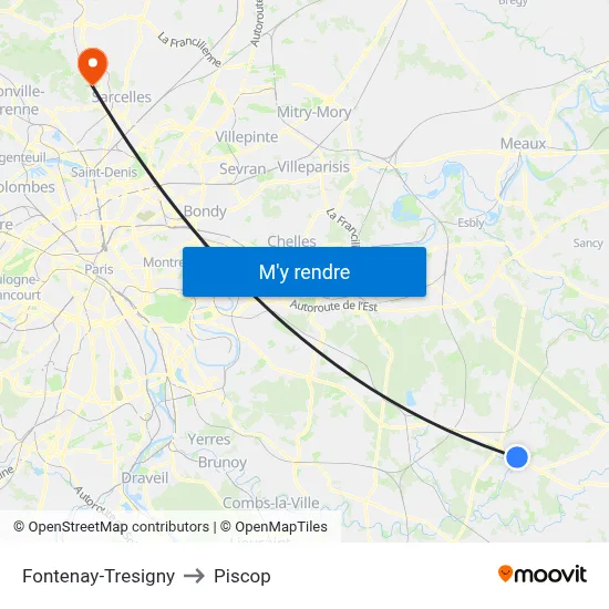 Fontenay-Tresigny to Piscop map
