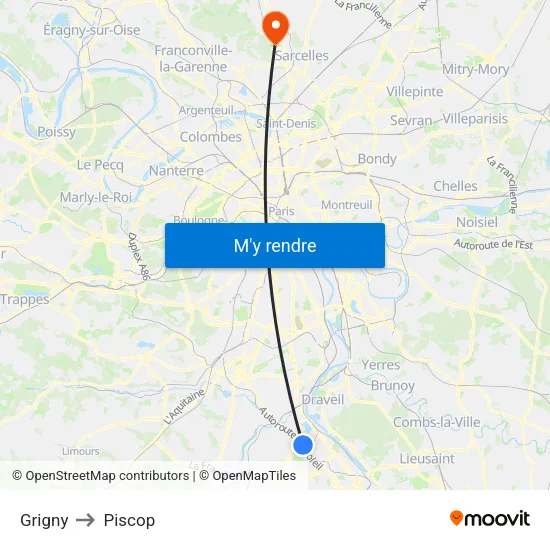 Grigny to Piscop map