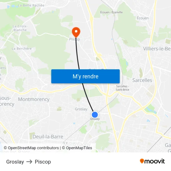 Groslay to Piscop map