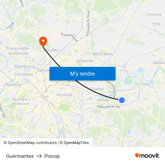 Guermantes to Piscop map