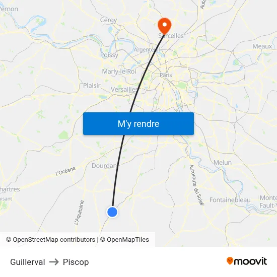 Guillerval to Piscop map