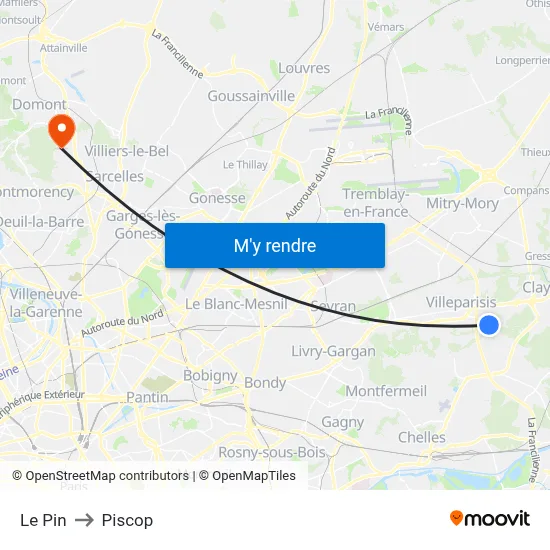 Le Pin to Piscop map