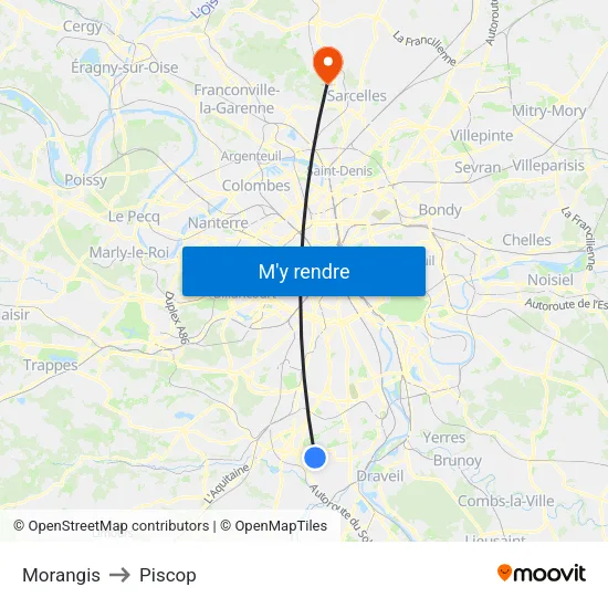 Morangis to Piscop map