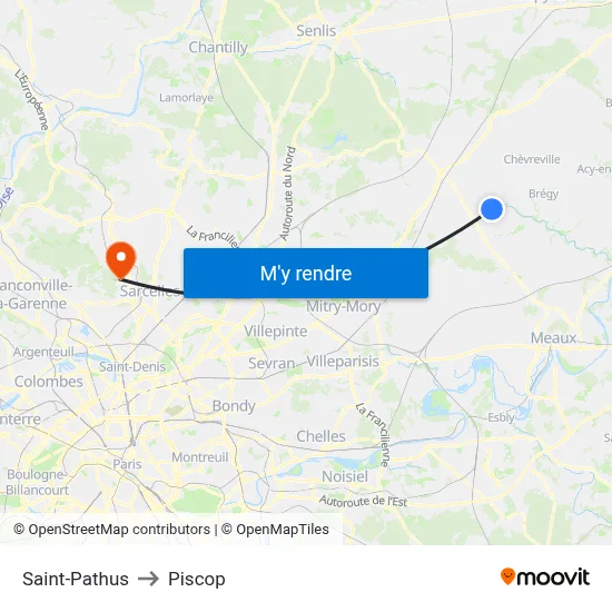 Saint-Pathus to Piscop map