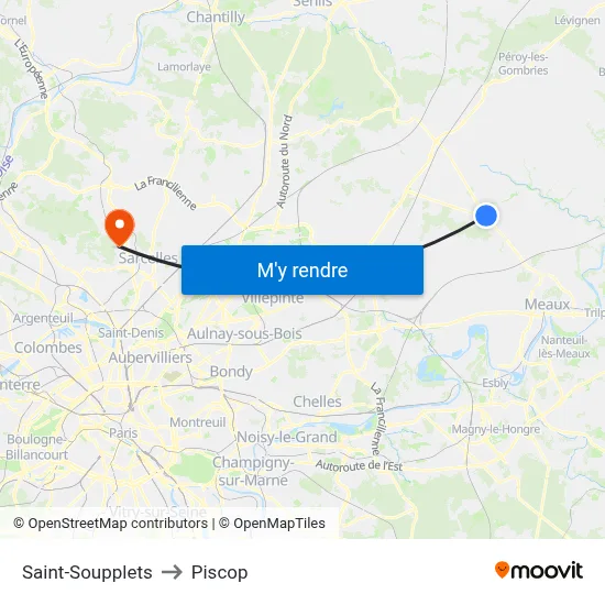 Saint-Soupplets to Piscop map