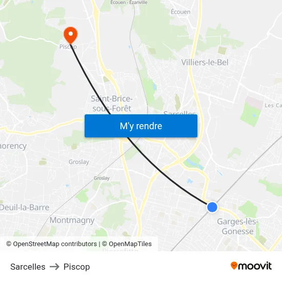 Sarcelles to Piscop map