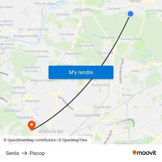 Senlis to Piscop map