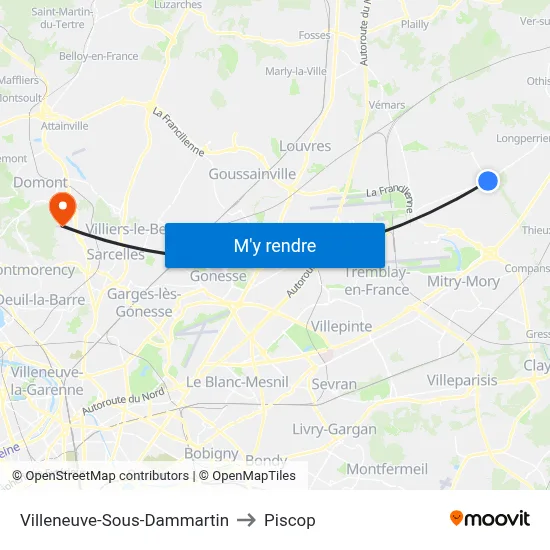 Villeneuve-Sous-Dammartin to Piscop map