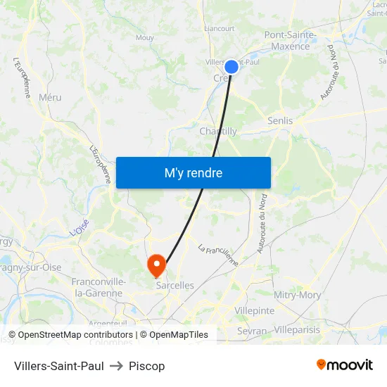 Villers-Saint-Paul to Piscop map