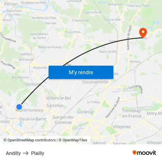 Andilly to Plailly map