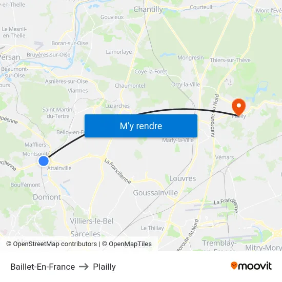 Baillet-En-France to Plailly map