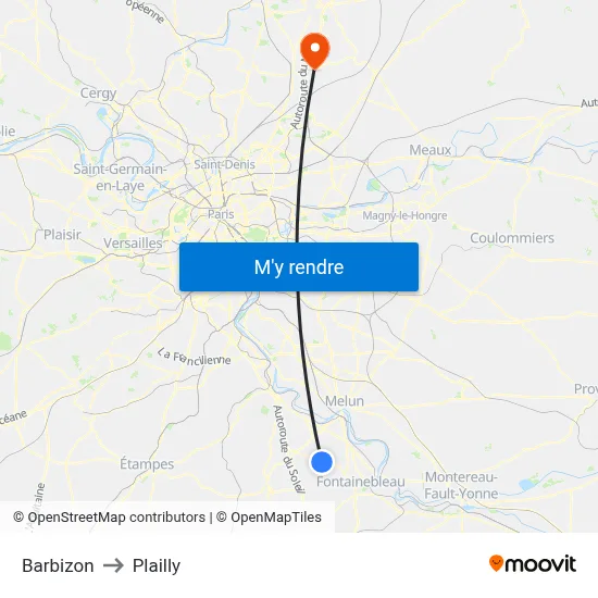 Barbizon to Plailly map