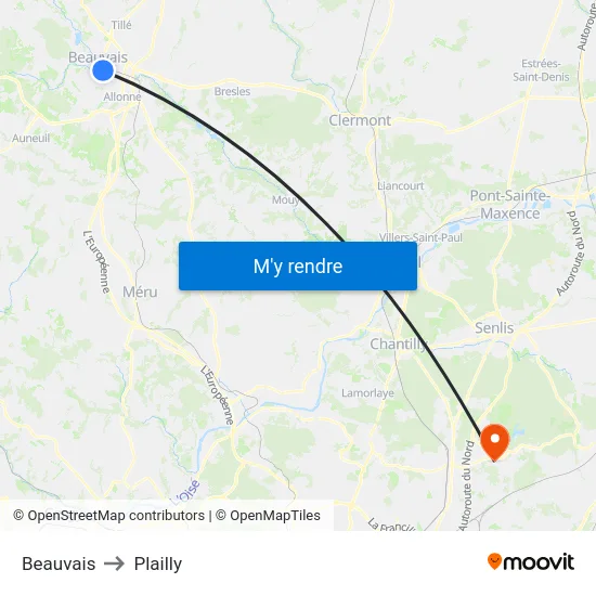 Beauvais to Plailly map
