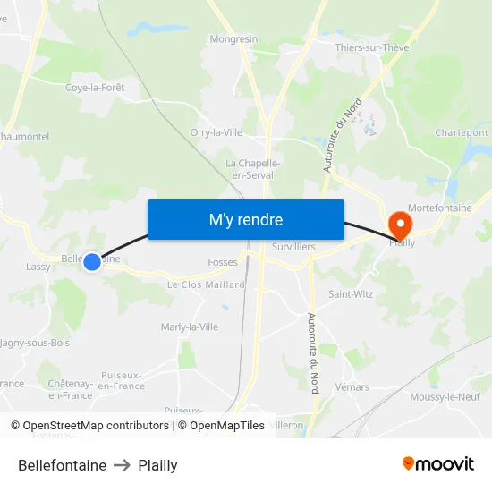 Bellefontaine to Plailly map