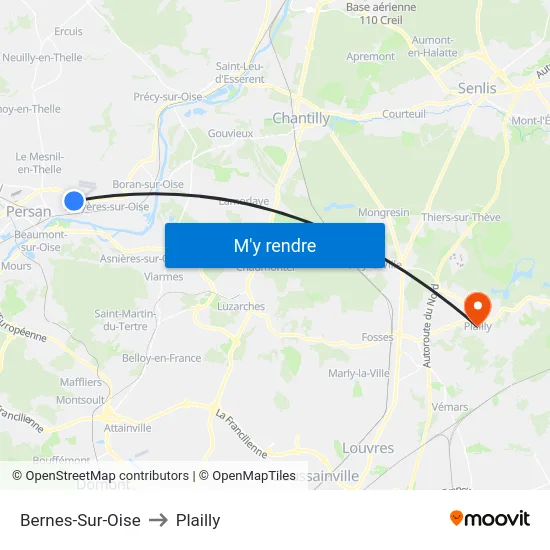 Bernes-Sur-Oise to Plailly map
