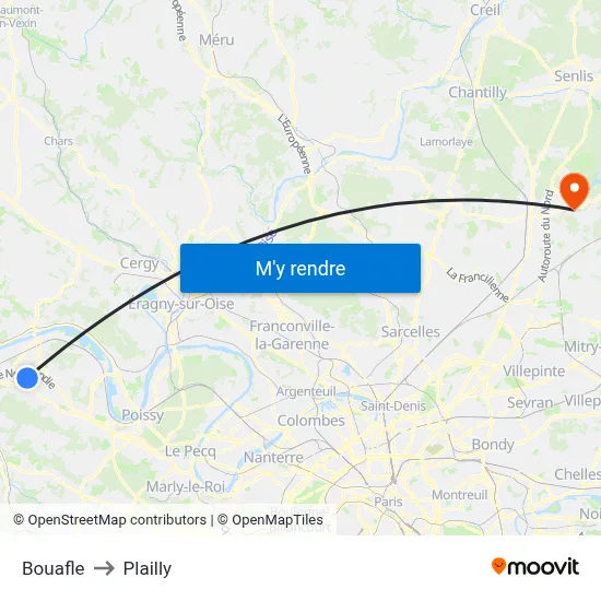 Bouafle to Plailly map