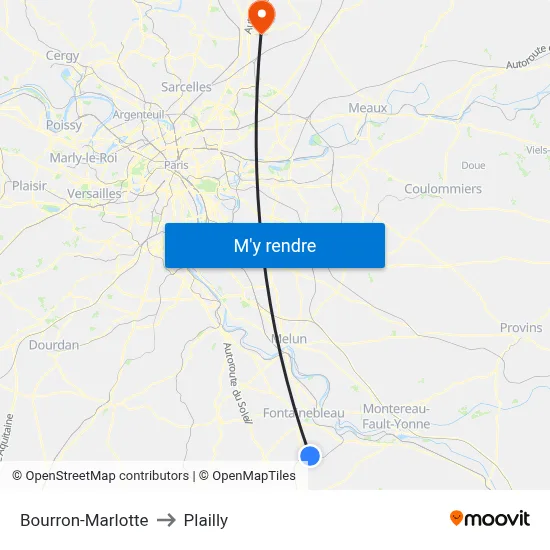 Bourron-Marlotte to Plailly map