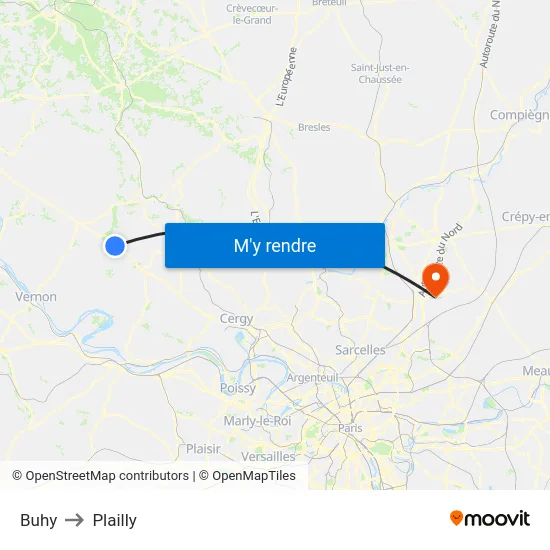 Buhy to Plailly map