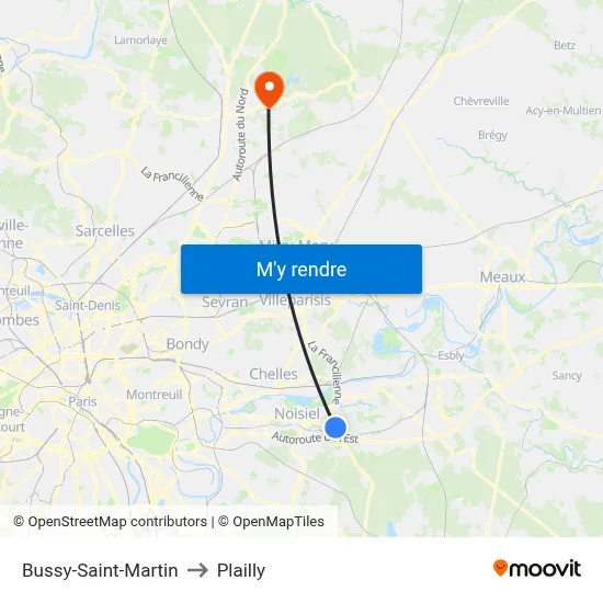 Bussy-Saint-Martin to Plailly map