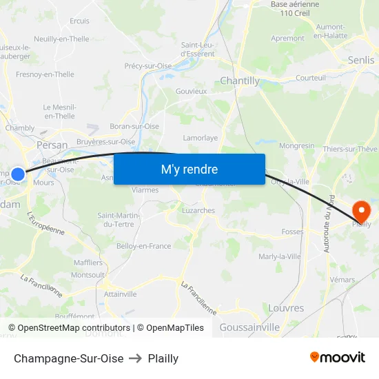 Champagne-Sur-Oise to Plailly map