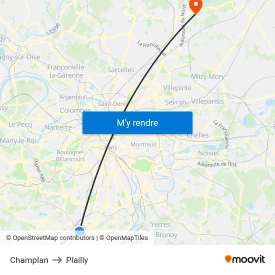 Champlan to Plailly map