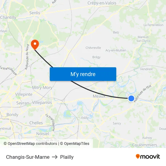 Changis-Sur-Marne to Plailly map